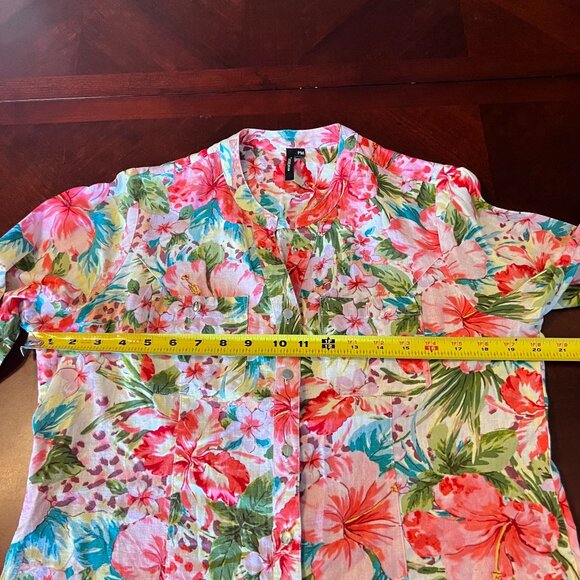 Cathy Petite‎ PM Floral Button-Up Shirt  3/4 Sleeve tropical print - Picture 8 of 10